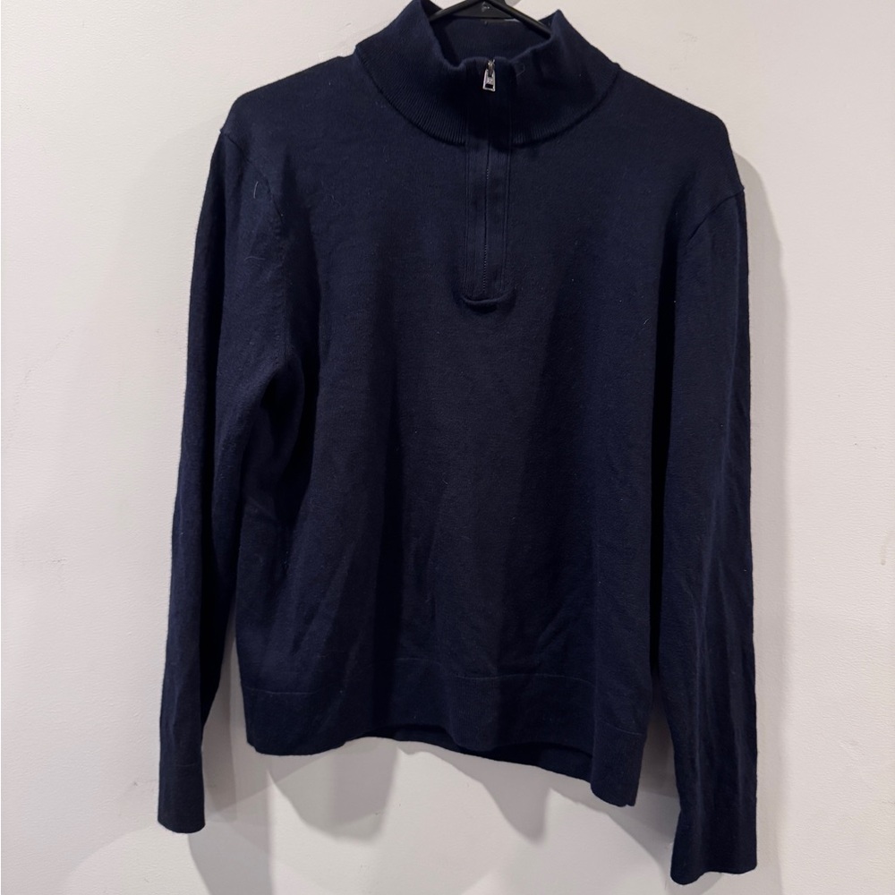 Banana Republic Navy Quarter-Zip Merino Sweater Large